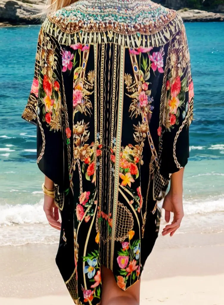 Short Embellished Silk Kaftan - Capri - Kaftans that Bling