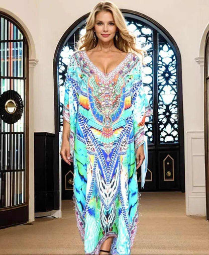 Amira Long Silk Embellished Box Kaftan - Kaftans that Bling