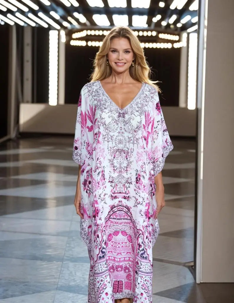 Layla Long Silk Embellished Box Kaftan - Kaftans that Bling