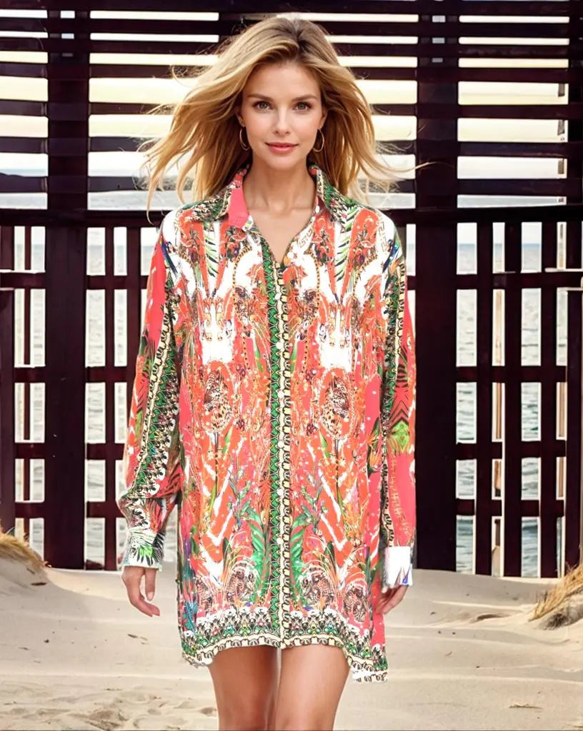 Silk Embellished Shirt Tropical