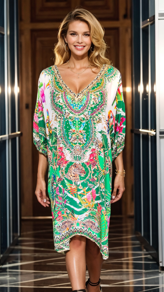 Short Embellished 3/4 sleeve Kaftan Dress -  Bardini