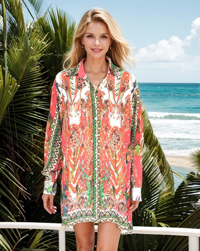 Silk Embellished Shirt Tropical