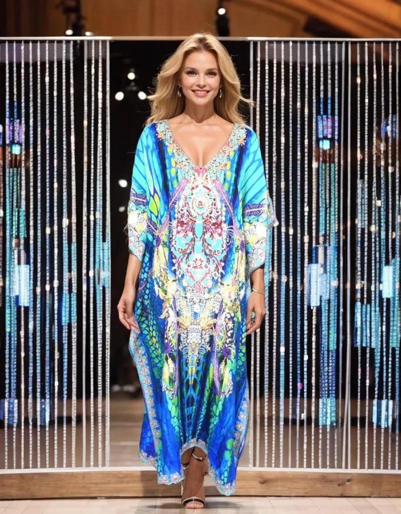 Cobra Long Silk Embellished Box Kaftan - Kaftans that Bling