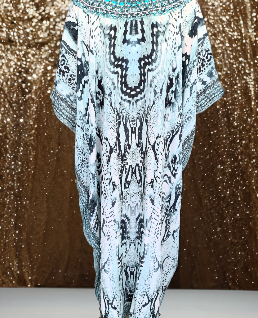 long Silk Embellished Box Kaftan Tribal