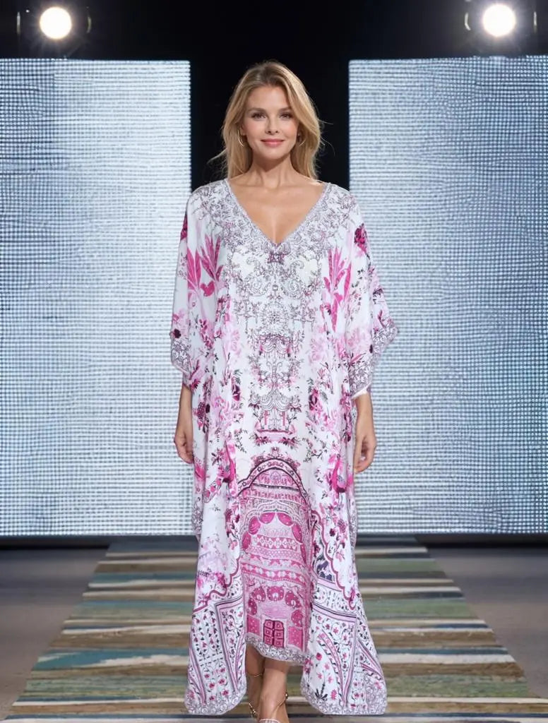 Layla Long Silk Embellished Box Kaftan - Kaftans that Bling