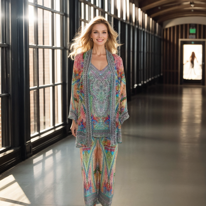 Silk Embellished Kimono Jacket Monet