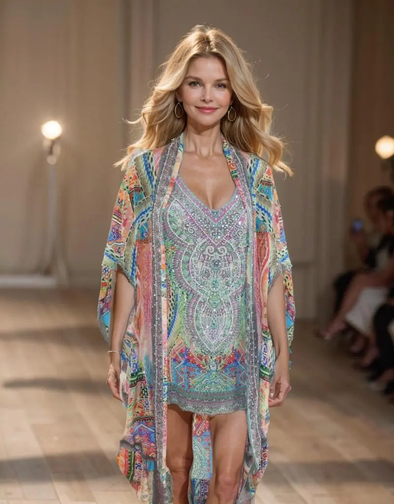 Silk Embellished Long Cape Monet - Kaftans that Bling