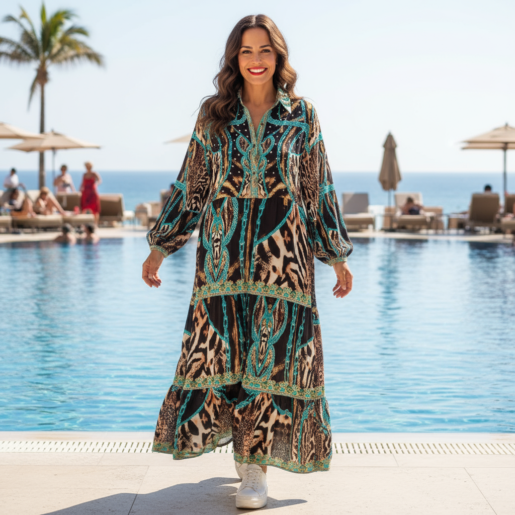 Leopard Luxe Silk Frill Maxi Dress - Unleash Your Inner Glamour