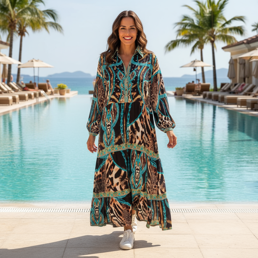 Leopard Luxe Silk Frill Maxi Dress - Unleash Your Inner Glamour