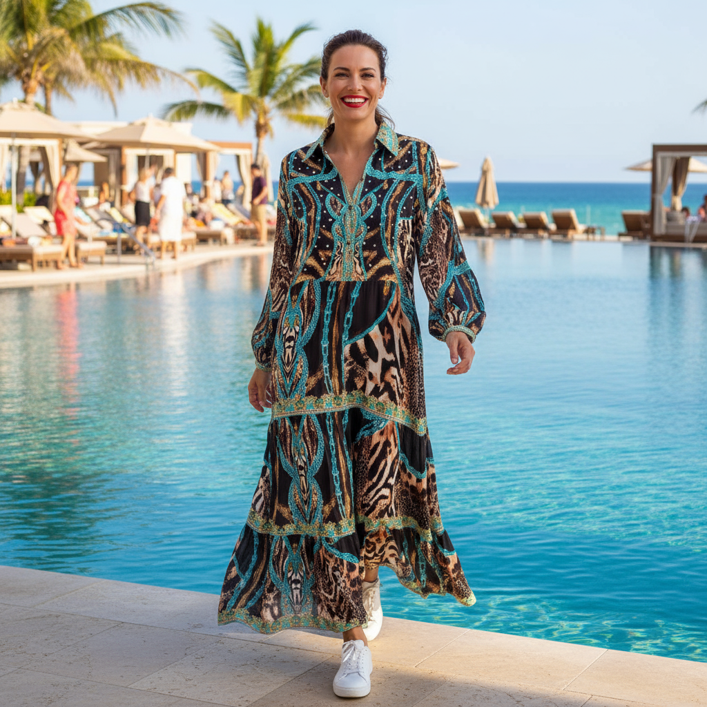 Leopard Luxe Silk Frill Maxi Dress - Unleash Your Inner Glamour