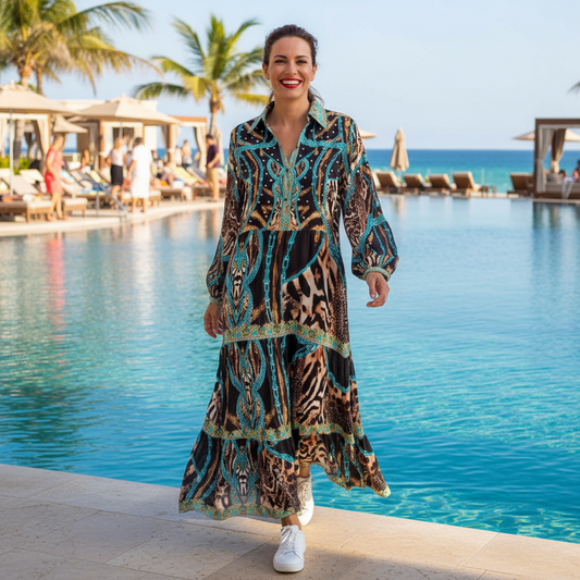 Leopard Luxe Silk Frill Maxi Dress - Unleash Your Inner Glamour