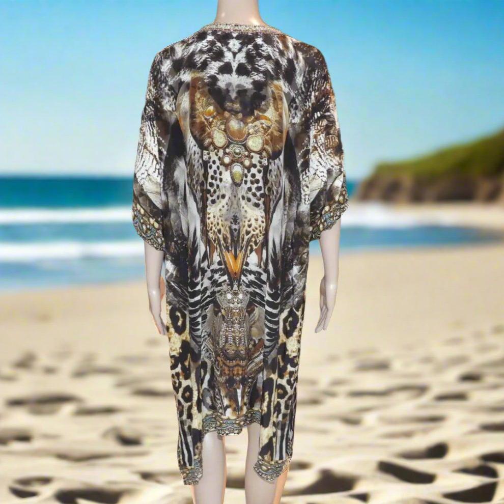 3/4 sleeve Silk Embellished Dress Garbo - Kaftans that Bling