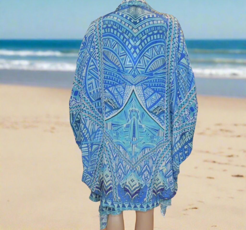 Short Silk Embellished Cape - Geo