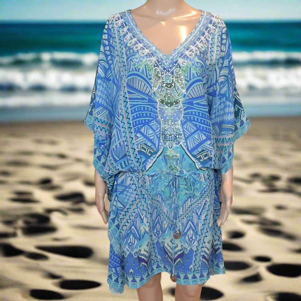 Short Silk Embellished Kaftan Geo - Kaftans that Bling