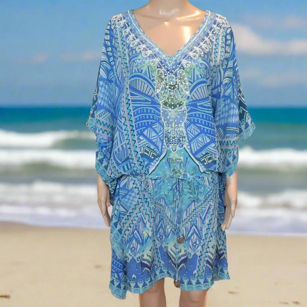 Short Silk Embellished Kaftan Geo - Kaftans that Bling