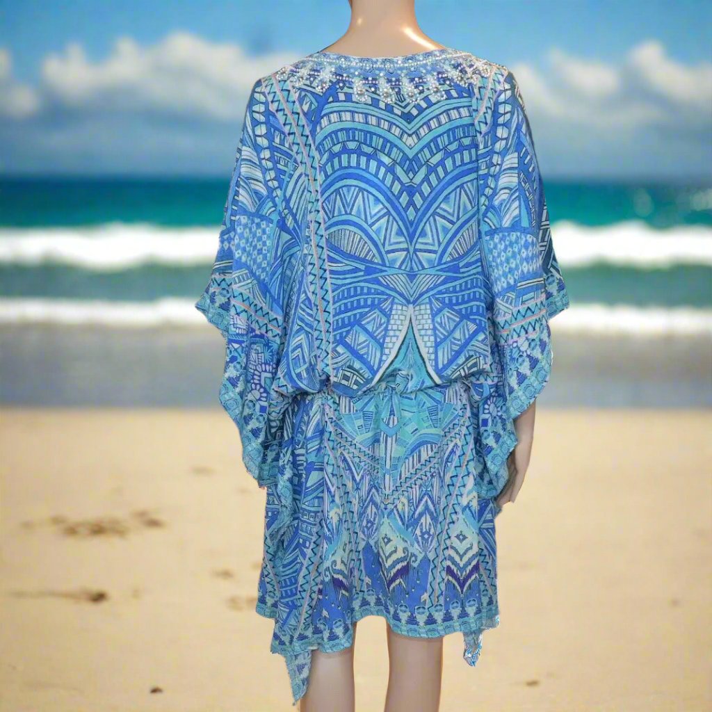 Short Silk Embellished Kaftan Geo - Kaftans that Bling