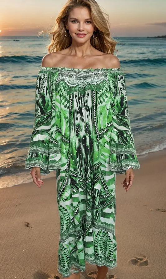 gypsy dress Saffron Green Silk Embellished Gypsy Dress by Fashion Spectrum fashion spectrum  Kaftans that Bling