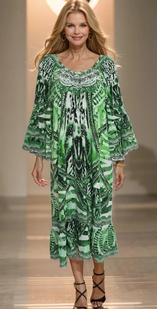 gypsy dress Saffron Green Silk Embellished Gypsy Dress by Fashion Spectrum fashion spectrum  Kaftans that Bling