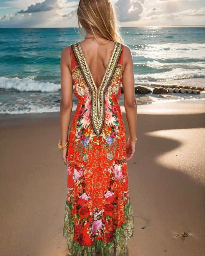 hi-lo frill dress Geisha Silk V-neck Hi-lo Frill Dress Kaftans that Bling  Kaftans that Bling