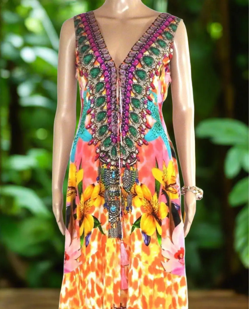 Hibiscus Silk Hi-Lo Frill Dress by Kaftans that Bling - Kaftans that Bling