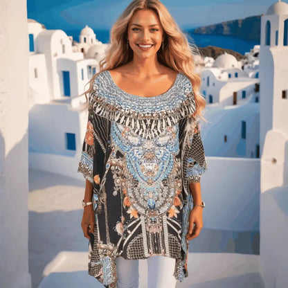 Silk Embellished Hi-Low Kaftan - Fashion Spectrum Capri - Fits Sizes 8-22 - Multi-Color