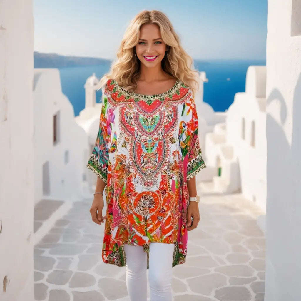 Tropical Silk Kaftan Top