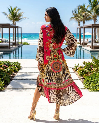 Silk Embellished Hi-Low Frill Dress Garden Delight