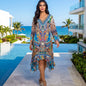 Silk Embellished Hi-Low Frill Dress Peacock