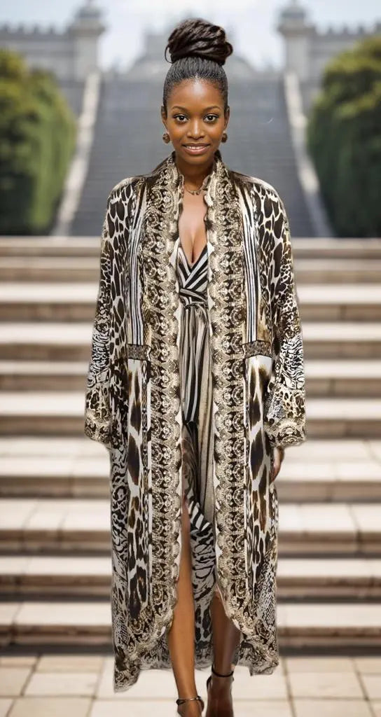 jackets Long Silk Embellished Jacket - Ziraffe fashion spectrum  Kaftans that Bling