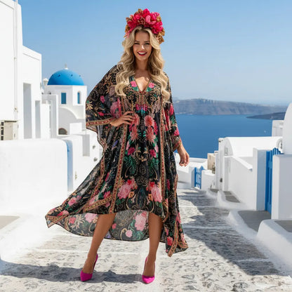 Long Curved Kimono Jacket Parisian Rose