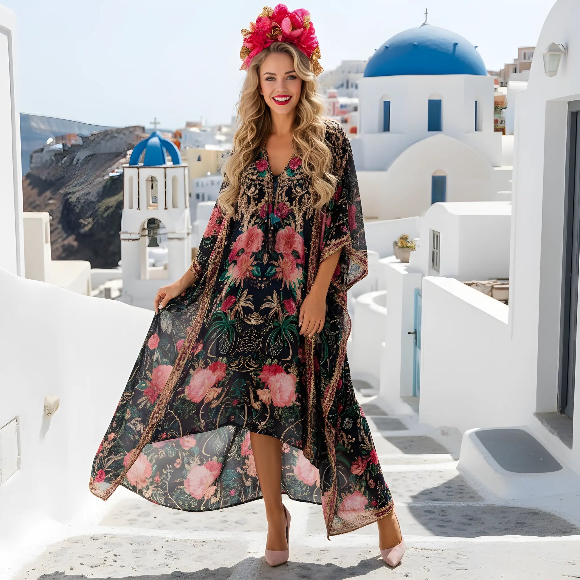 Long Curved Kimono Jacket Parisian Rose