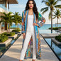 Long Silk Embellished Jacket Peacock