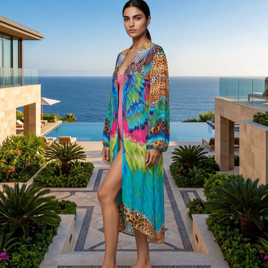 long Silk Embellished Kimono Robe Enchanted