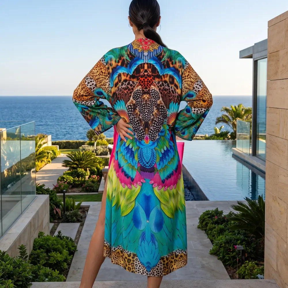 long Silk Embellished Kimono Robe Enchanted by Kaftans that Bling