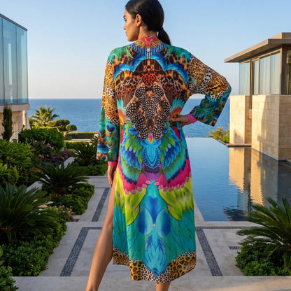 long Silk Embellished Kimono Robe Enchanted by Kaftans that Bling