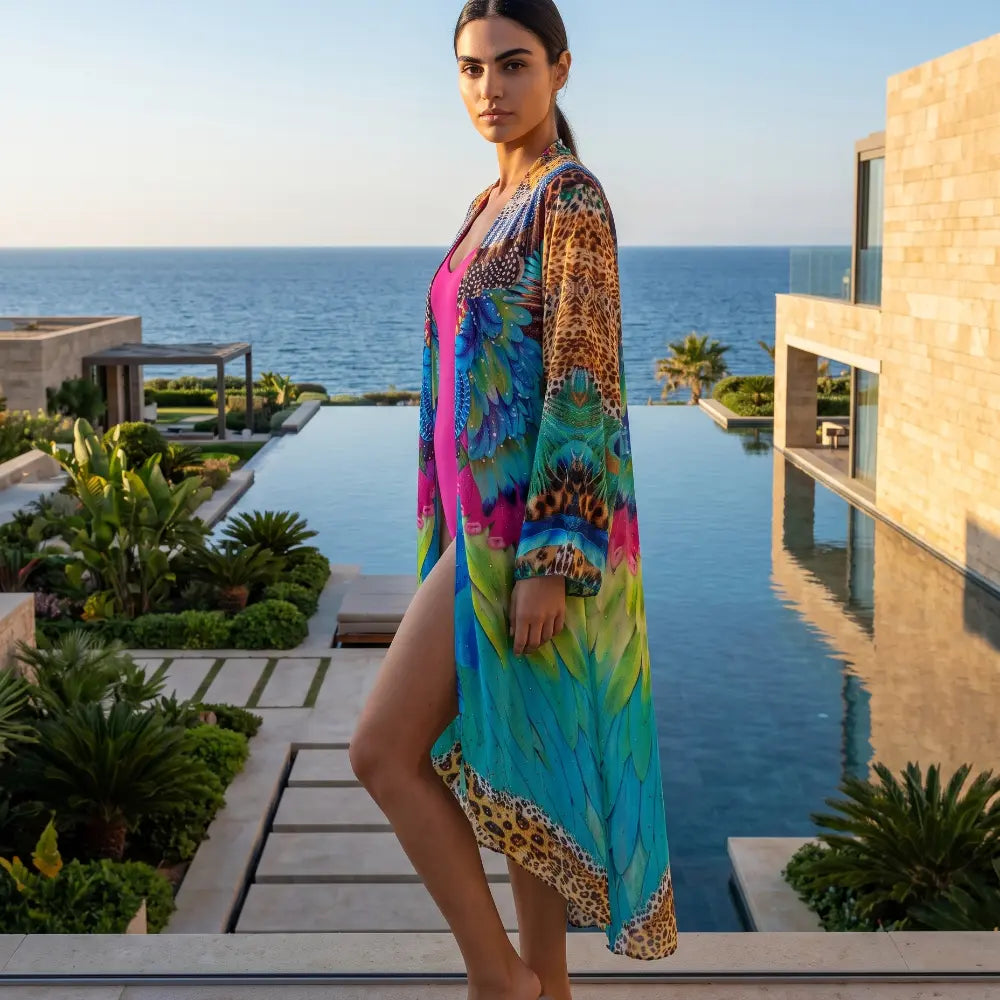 long Silk Embellished Kimono Robe Enchanted by Kaftans that Bling