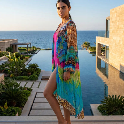 long Silk Embellished Kimono Robe Enchanted by Kaftans that Bling