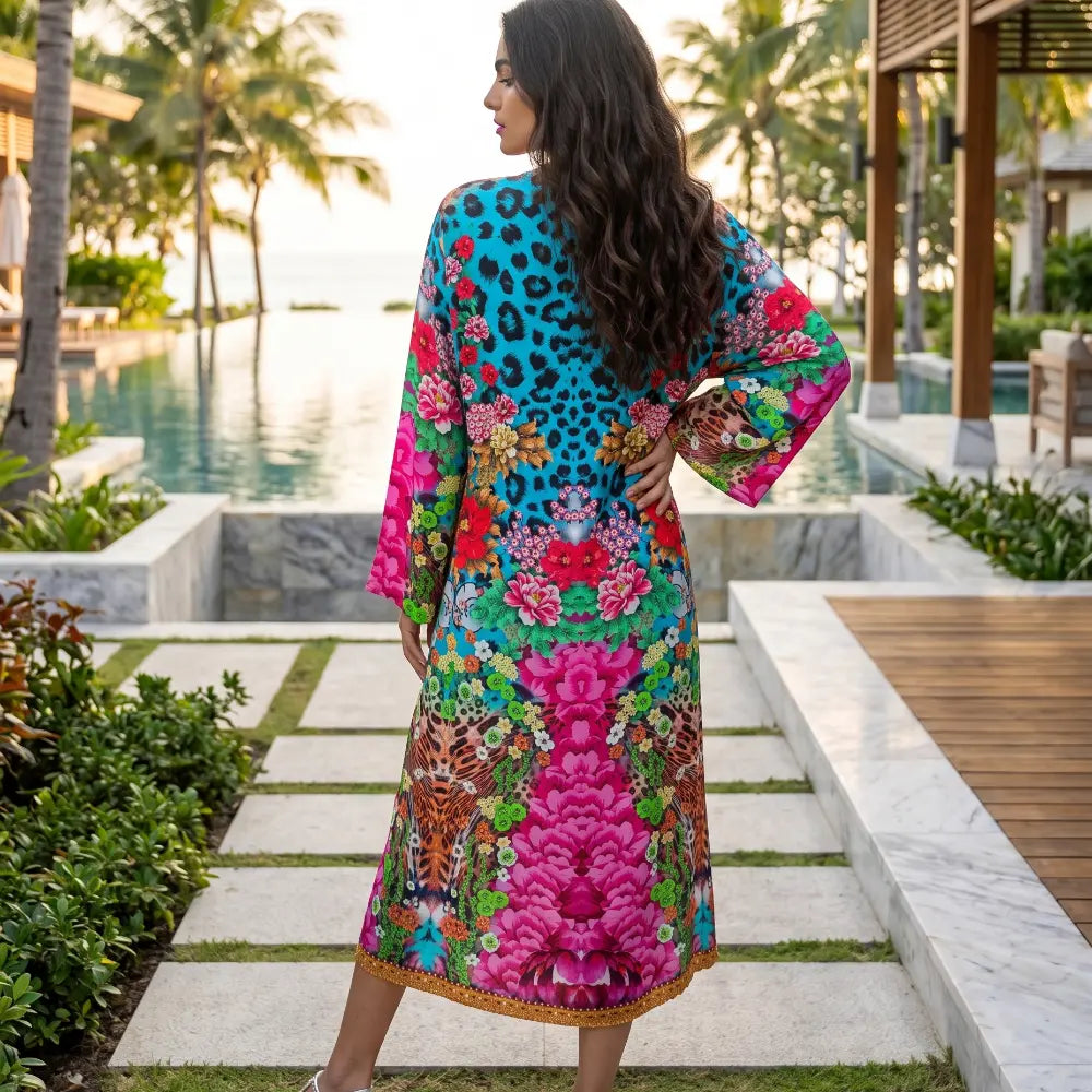 long Silk Embellished Kimono Robe Exotica by Kaftans that Bling