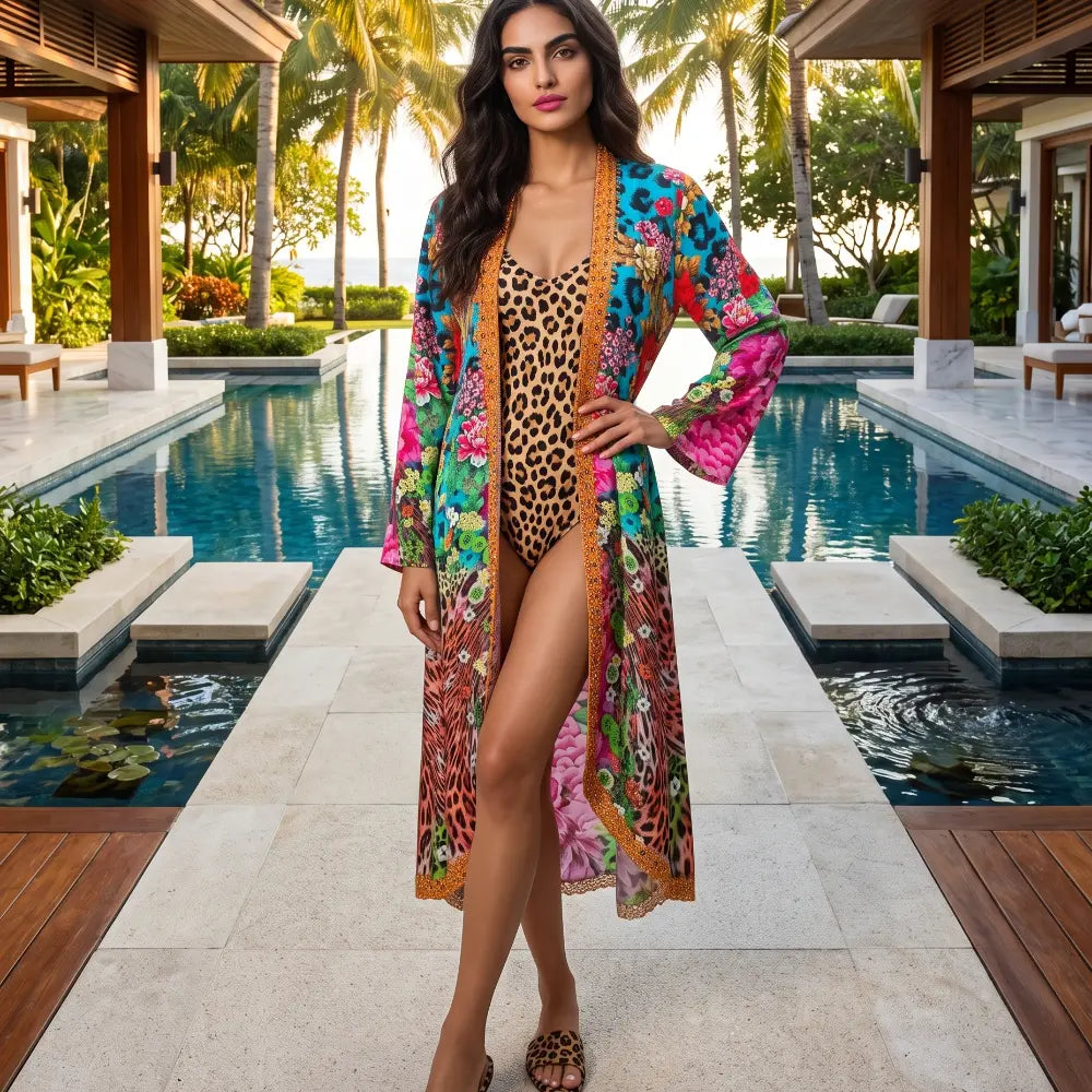 long Silk Embellished Kimono Robe Exotica by Kaftans that Bling