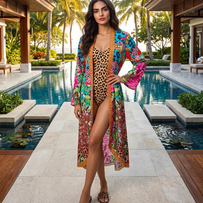 long Silk Embellished Kimono Robe Exotica by Kaftans that Bling