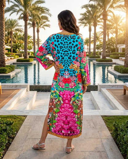 long Silk Embellished Kimono Robe Exotica by Kaftans that Bling