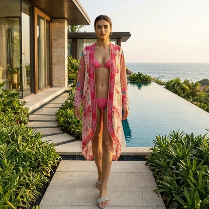 long Silk Embellished Kimono Robe Secret Garden by Kaftans that Bling