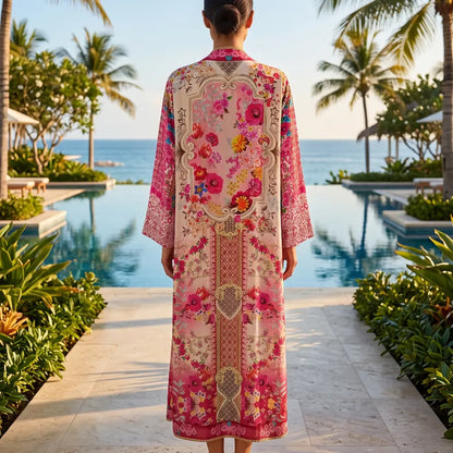 long Silk Embellished Kimono Robe Secret Garden by Kaftans that Bling