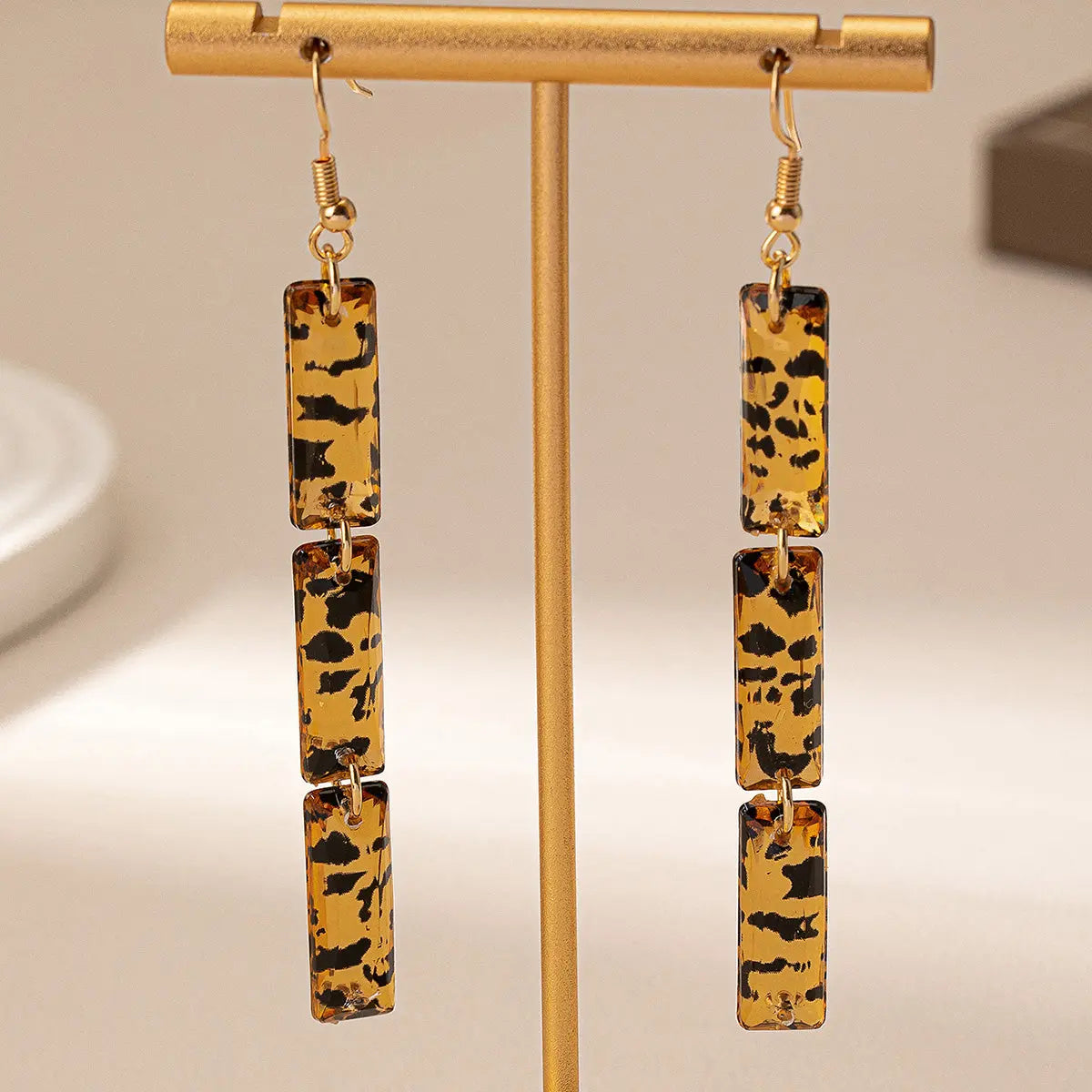 Leopard Resin Dangly Earrings