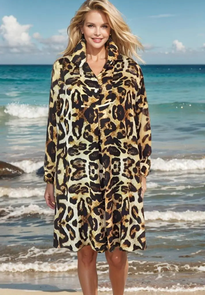 leopard swing shirt Leopard Silk Swing Shirt with Collar fashion spectrum  Kaftans that Bling