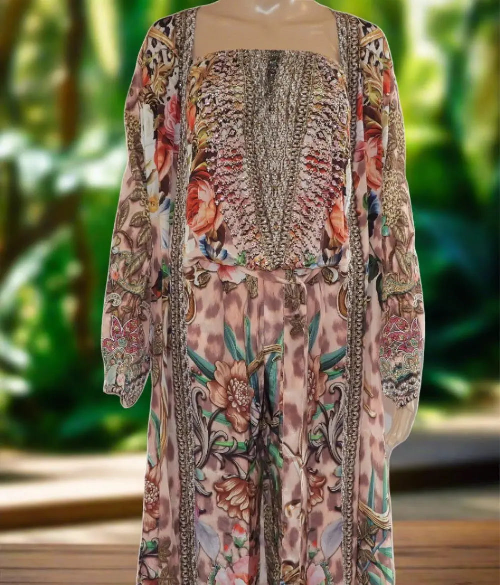 Floral Leopard Long curved Robe by Kaftans that Bling