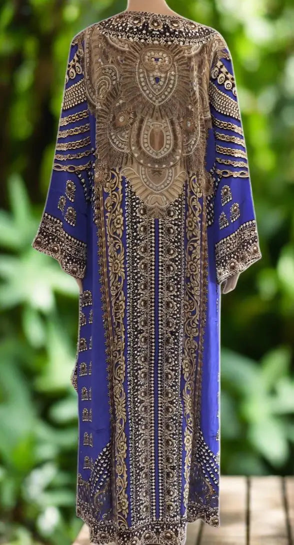 Glitz Glam Long curved Robe-Blue-by Kaftans that Bling