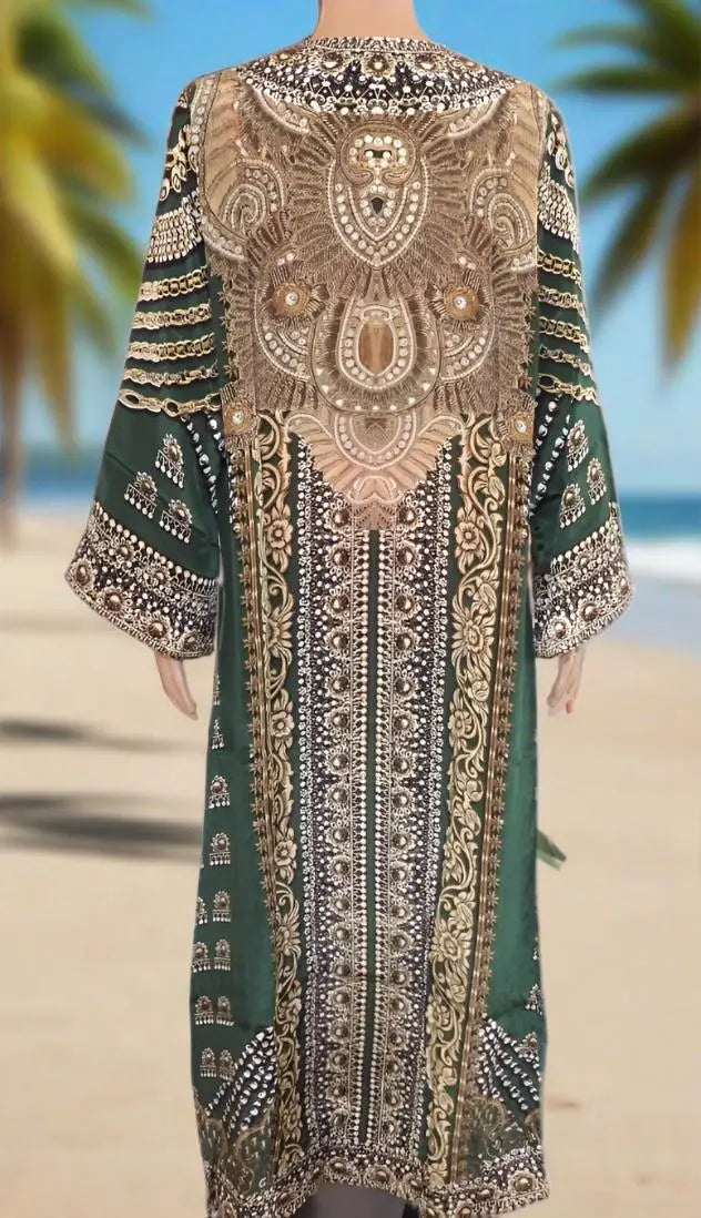 Glitz Glam Long curved Robe-Green-by Kaftans that Bling