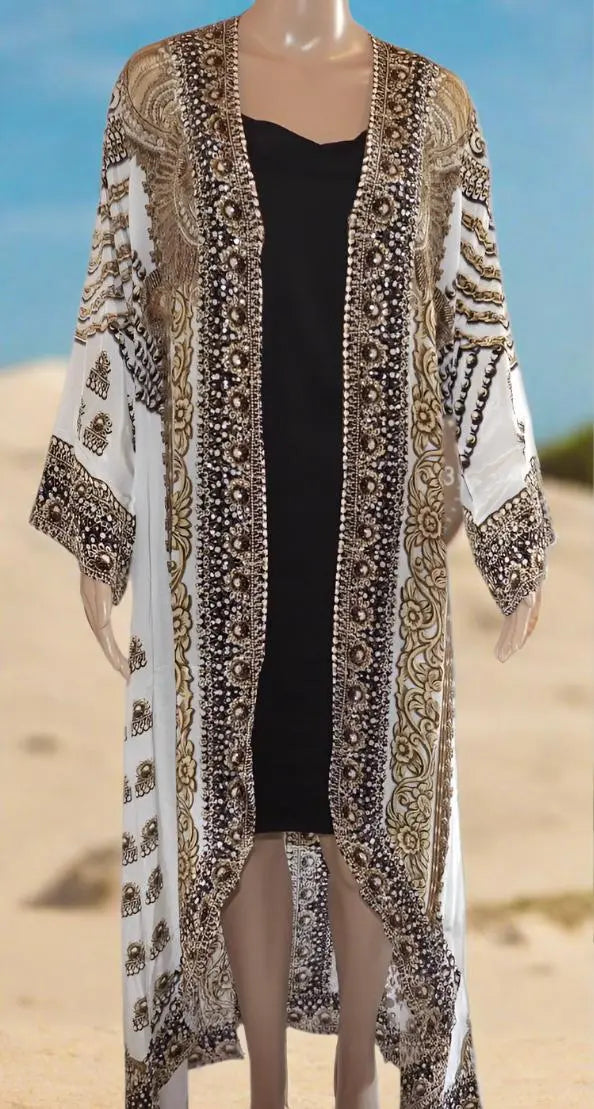 Glitz Glam Long curved Robe-White-by Kaftans that Bling