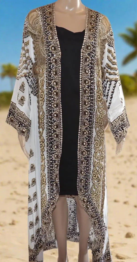 Glitz Glam Long curved Robe-White-by Kaftans that Bling